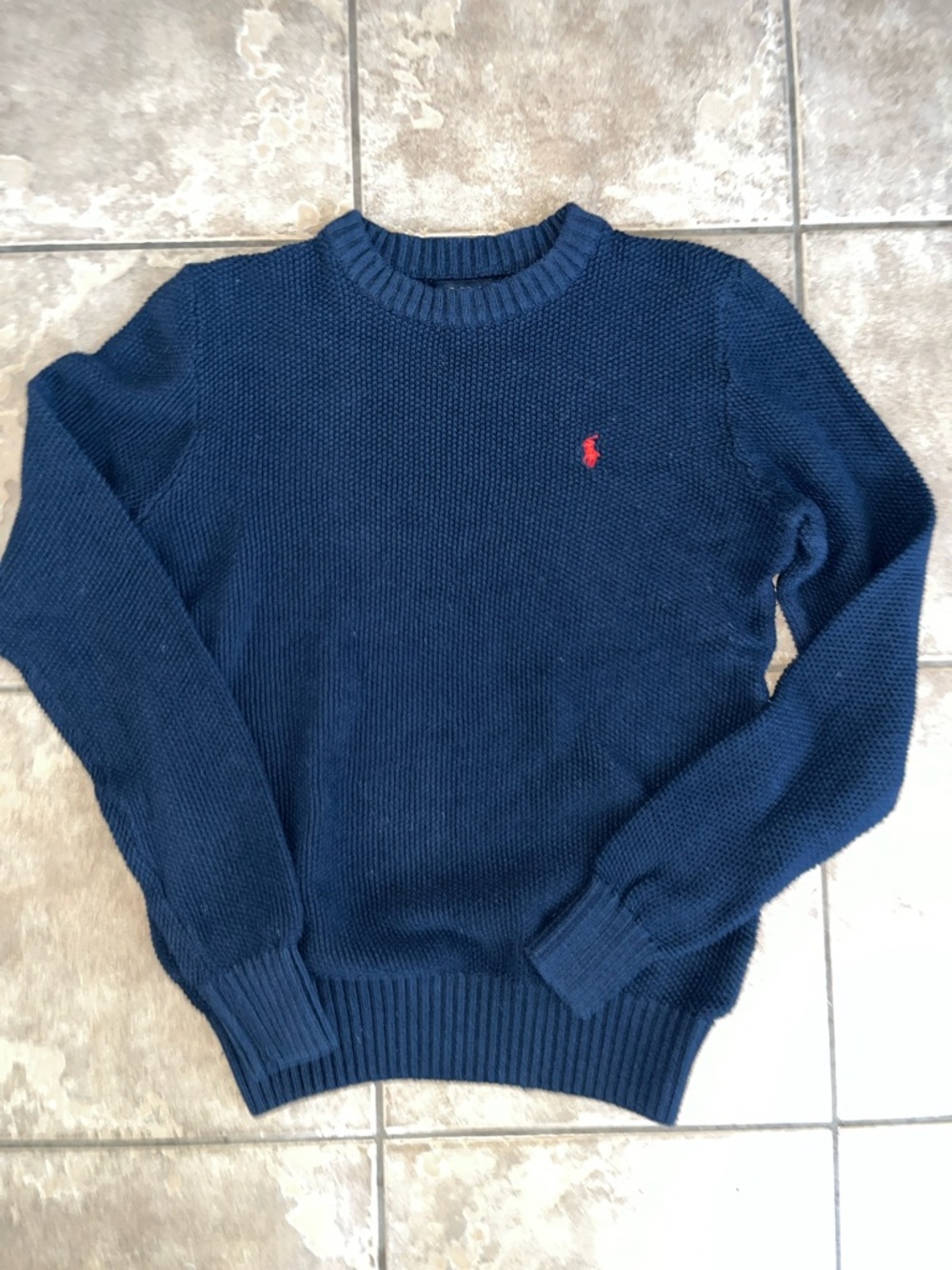 Polo by Ralph Lauren Navy Cable-Knit Crewneck Sweater with Red Pony - Picture 7 of 7